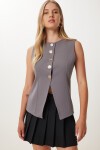 Şık Düğmeli Dokuma Yelek GRİ LKT0004