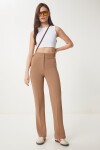 Yüksek Bel Likralı Örme Pantolon CAMEL LRV0004