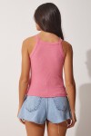 2li Fitilli Crop Halter Yaka Örme Atlet MAVİ PEMBE LHJ0005