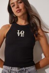 2li Halter Yaka Nakışlı Fitilli Crop Örme Bluz SİYAH BEYAZ LUS0003