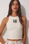 2li Halter Yaka Nakışlı Fitilli Crop Örme Bluz SİYAH KREM LUS0003