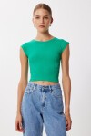 2’li Paket Basic Fitilli Örme Crop Bluz YEŞİL KOYU PEMBE LMX0123