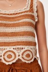 Ajurlu Yazlık Crop Triko Bluz KİREMİT KREM LQS0015