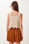 Ajurlu Yazlık Crop Triko Bluz KİREMİT KREM LQS0015