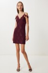 Askılı Dantelli Mini Örme Elbise BORDO LNV0008
