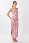 Askılı Desenli Yırtmaçlı Örme Elbise PEMBE LFF0035