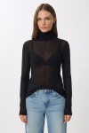 Balıkçı Yaka Transparan Örme Bluz SİYAH LMC0081