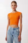 Basic Fitilli Örme Crop Bluz ORANJ LMX0122