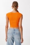 Basic Fitilli Örme Crop Bluz ORANJ LMX0122