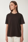 Basic Pamuklu Örme T-shirt ACI KAHVE LUS0094