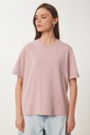 Basic Pamuklu Örme T-shirt GÜL KURUSU LUS0094