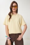 Basic Pamuklu Örme T-shirt SARI LUS0094