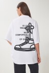 Baskılı Pamuklu Oversize Örme T-shirt BEYAZ LUB0104