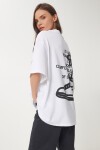 Baskılı Pamuklu Oversize Örme T-shirt BEYAZ LUB0104