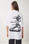 Baskılı Pamuklu Oversize Örme T-shirt BEYAZ LUB0104