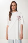 Baskılı Pamuklu Oversize Örme T-shirt EKRU LUB0105