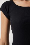 Bisiklet Yaka Fitilli Örme Modal Elbise SİYAH LUB0049