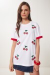 Boncuklu Nakış İşlemeli Örme T-shirt BEYAZ LWE0002