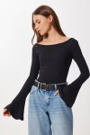 Çan kollu Saran Basic Örme Bluz SİYAH LEN0040