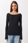 Çan kollu Saran Basic Örme Bluz SİYAH LEN0040