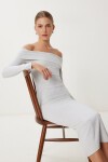 Carmen Yaka Fitilli Örme Elbise GRİ MELANJ LUB0192