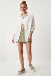 Cepli Oversize Basic Keten Gömlek EKRU LMX0003