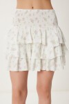 Çiçekli Volanlı Yazlık Mini Etek EKRU PEMBE LUB0103