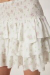 Çiçekli Volanlı Yazlık Mini Etek EKRU PEMBE LUB0103