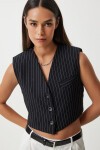 Çizgili Crop Dokuma Yelek SİYAH LTO0011