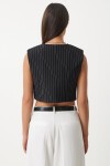 Çizgili Crop Dokuma Yelek SİYAH LTO0011