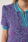 Desenli Polo Yaka Triko Elbise MOR LNV0006
