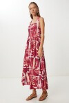 Desenli Yazlık Midi Poplin Elbise BORDO SARI LUB0139
