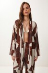 Desenli Yazlık Viskon Kimono Pantolon Takım KAHVERENGİ KEMİK LRN0013