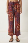 Desenli Yazlık Viskon Kimono Pantolon Takım KİREMİT MOR LRN0013