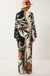 Desenli Yazlık Viskon Kimono Pantolon Takım KREM LACİVERT LRN0013