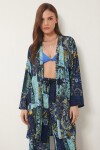 Desenli Yazlık Viskon Kimono Pantolon Takım MAVİ SARI LRN0013