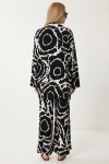 Desenli Yazlık Viskon Kimono Pantolon Takım SİYAH BEYAZ LRN0013
