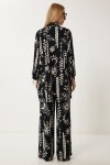 Desenli Yazlık Viskon Kimono Pantolon Takım SİYAH EKRU LRN0013