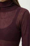 Dik Yaka Transparan Örme Bluz BORDO LZV0046