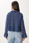 Dokulu Volanlı Hafif Transparan Modal Bluz LACİVERT LMX0099