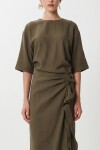 Drapeli Midi Modal Elbise HAKİ LNT0033