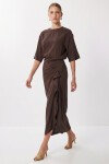 Drapeli Midi Modal Elbise KAHVERENGİ LNT0033