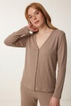 Düğmeli Fitilli Örme Hırka Pijama Takımı BEJ LRN0017