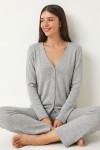 Düğmeli Fitilli Örme Hırka Pijama Takımı GRİ MELANJ LRN0017