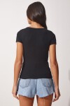 İkili Paket V Yaka Örme T-Shirt SİYAH BEYAZ LHJ0004