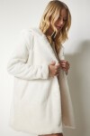 Kapüşonlu Oversize Kürklü Peluş Kaban EKRU LRV0023