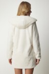 Kapüşonlu Oversize Kürklü Peluş Kaban EKRU LRV0023