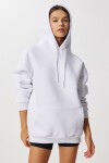 Kapüşonlu Oversize Şardonlu Örme Sweatshirt BEYAZ LEN0042