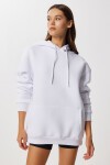 Kapüşonlu Oversize Şardonlu Örme Sweatshirt BEYAZ LEN0042