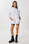 Kapüşonlu Oversize Şardonlu Örme Sweatshirt BEYAZ LEN0042